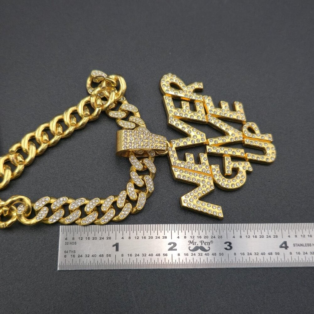 20 Inch Gold Plated Never Give Up Pendant Bling Necklace B983 - Picture 9 of 10